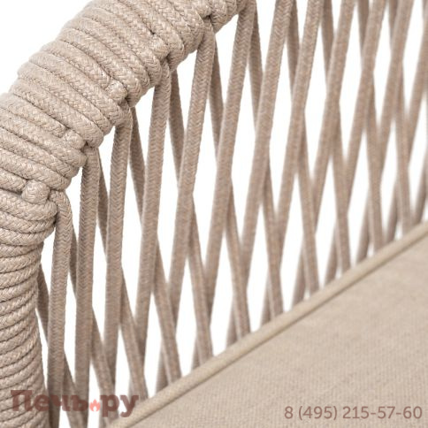 "Канны" кресло плетеное из роупа, каркас алюминий белый, муар, роуп бежевый круглый, ткань бежевая 052 фото 6