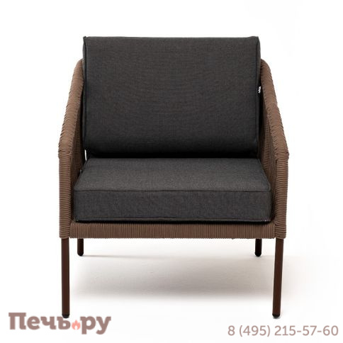 "Канны" кресло плетеное из роупа, каркас алюминий коричневый (RAL8016) муар, роуп коричневый круглый, ткань темно-серая 027 фото 2