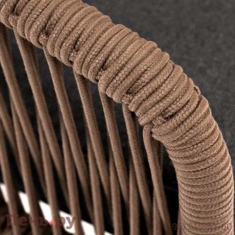 "Канны" кресло плетеное из роупа, каркас алюминий коричневый (RAL8016) муар, роуп коричневый круглый, ткань темно-серая 027 фото 5