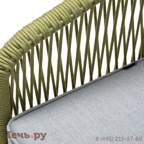 "Канны" кресло плетеное из роупа, каркас алюминий светло-серый (RAL7035) муар, роуп салатовый меланж круглый, ткань светло-серая фото 5