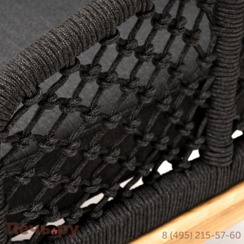 "Канны" кресло плетеное из роупа (узелки), основание дуб, роуп темно-серый круглый, ткань серая фото 5