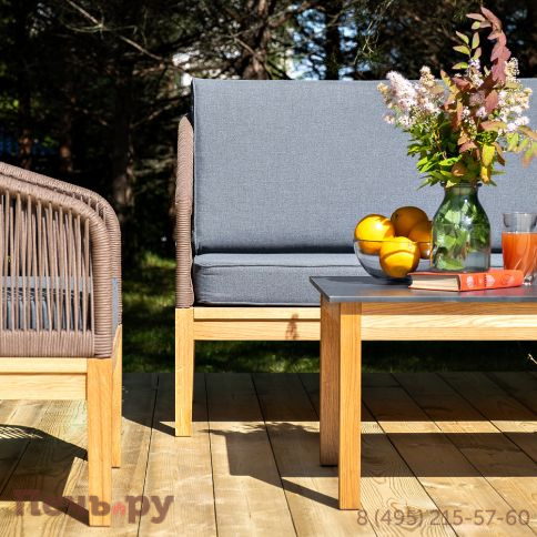 Лаунж-зона 4SiS Канны 4-местная из роупа со столиком Канны (серый гранит), основание дуб, роуп коричневый фото 10