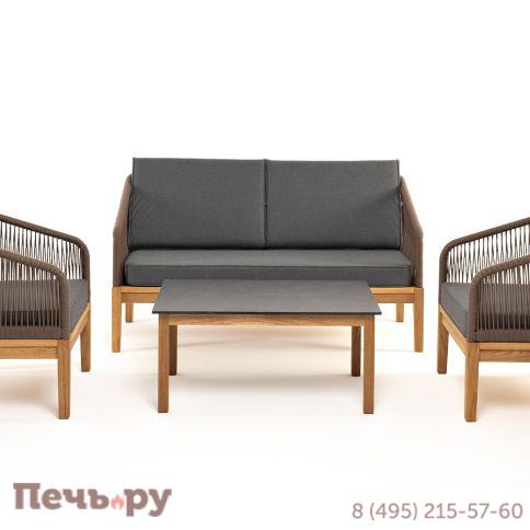 Лаунж-зона 4SiS Канны 4-местная из роупа со столиком Канны (серый гранит), основание дуб, роуп коричневый фото 20