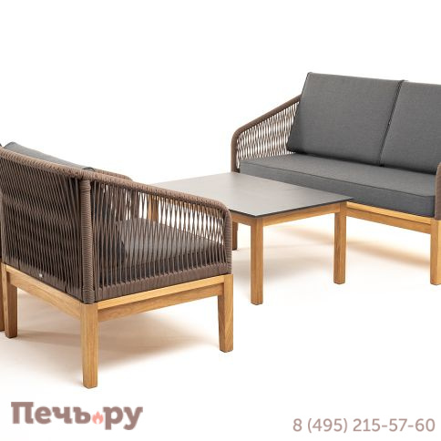 Лаунж-зона 4SiS Канны 4-местная из роупа со столиком Канны (серый гранит), основание дуб, роуп коричневый фото 22