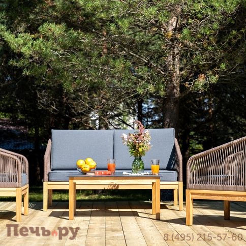 Лаунж-зона 4SiS Канны 4-местная из роупа со столиком Канны (серый гранит), основание дуб, роуп коричневый фото 3