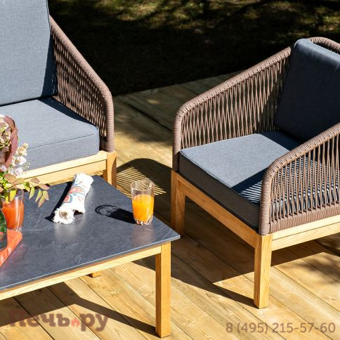 Лаунж-зона 4SiS Канны 4-местная из роупа со столиком Канны (серый гранит), основание дуб, роуп коричневый фото 7