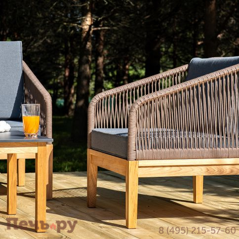 Лаунж-зона 4SiS Канны 4-местная из роупа со столиком Канны (серый гранит), основание дуб, роуп коричневый фото 8