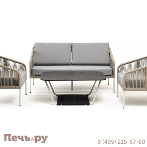 Лаунж-зона 4SiS Канны 4-местная из роупа со столом Глория (серый гранит), каркас алюминиевый светло-серый, роуп серый меланж фото 4