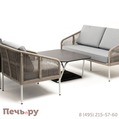 Лаунж-зона 4SiS Канны 4-местная из роупа со столом Глория (серый гранит), каркас алюминиевый светло-серый, роуп серый меланж фото