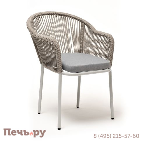 "Лион" стул плетеный из роупа, каркас из стали светло-серый (RAL7035) муар, роуп серый меланж круглый, ткань светло-серая фото 3