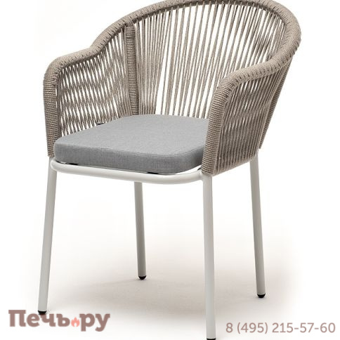 "Лион" стул плетеный из роупа, каркас из стали светло-серый (RAL7035) муар, роуп серый меланж круглый, ткань светло-серая фото