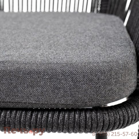 "Марсель" стул барный плетеный из роупа, каркас из стали серый (RAL7022) муар, роуп темно-серый круглый, ткань темно-серая 027 фото 7