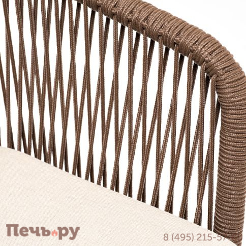 "Марсель" стул плетеный из роупа, каркас алюминий белый муар, роуп коричневый круглый, ткань бежевая 052 фото 4