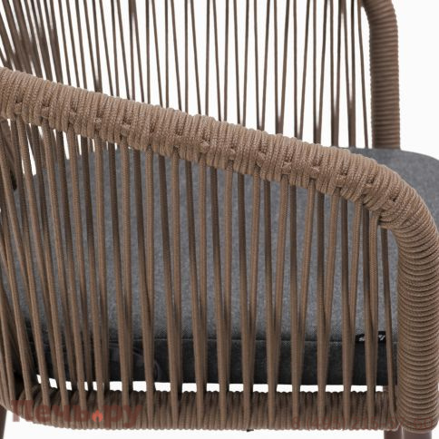 "Марсель" стул плетеный из роупа, каркас алюминий коричневый (RAL8016) муар, роуп коричневый круглый, ткань темно-серая 027 фото 5