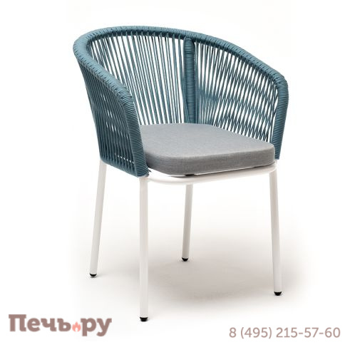 "Марсель" стул плетеный из роупа, каркас алюминий светло-серый (RAL7035) муар, роуп бирюзовый круглый, ткань светло-серая фото 3