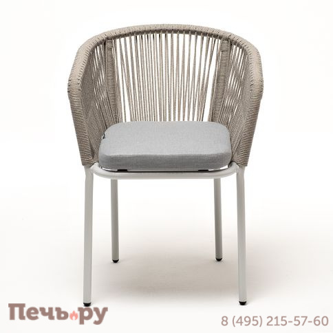 "Марсель" стул плетеный из роупа, каркас алюминий светло-серый (RAL7035) муар, роуп серый меланж круглый, ткань светло-серая фото 2