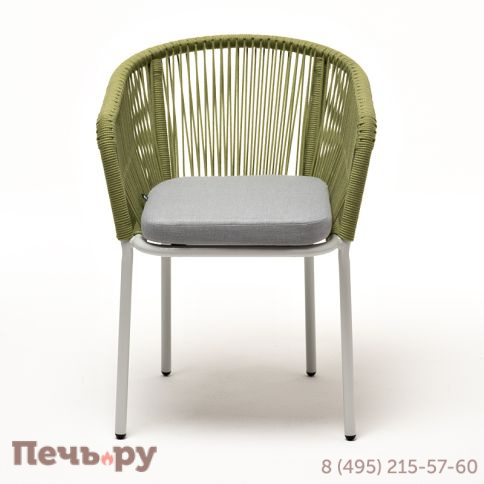 "Марсель" стул плетеный из роупа, каркас алюминий светло-серый (RAL7035) шагрень, роуп салатовый меланж круглый, ткань светло-серая	 фото 2