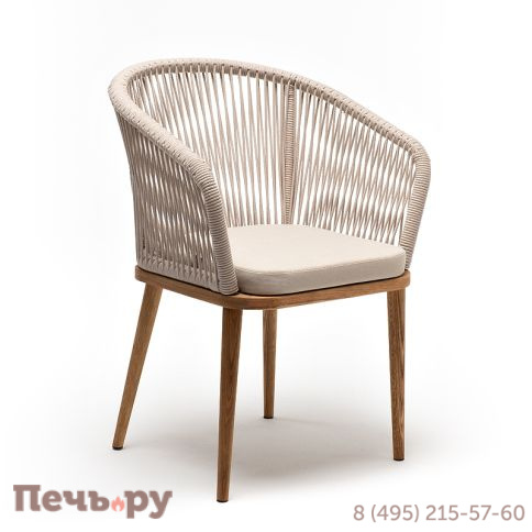 4SIS "Марсель" стул плетеный из роупа, основание дуб, роуп бежевый круглый, ткань бежевая 052 фото 3