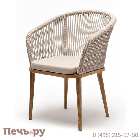 4SIS "Марсель" стул плетеный из роупа, основание дуб, роуп бежевый круглый, ткань бежевая 052 фото