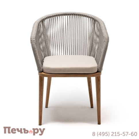 4SIS "Марсель" стул плетеный из роупа, основание дуб, роуп серый меланж круглый, ткань бежевая 052 фото 2