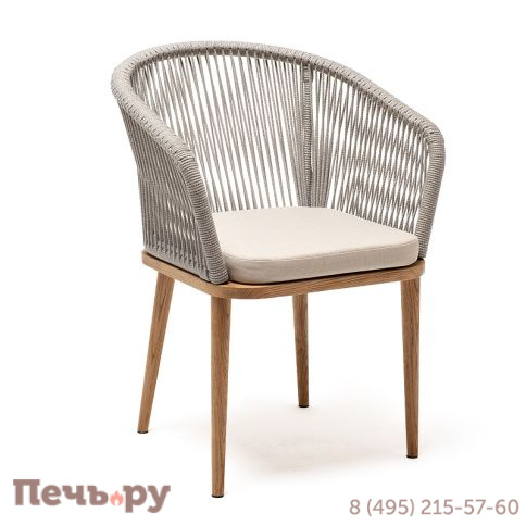 4SIS "Марсель" стул плетеный из роупа, основание дуб, роуп серый меланж круглый, ткань бежевая 052 фото 3
