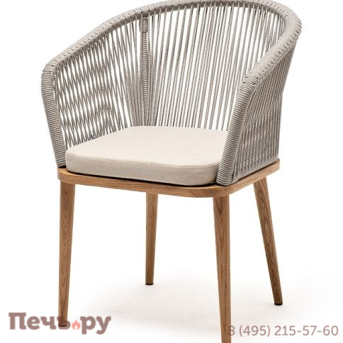 4SIS "Марсель" стул плетеный из роупа, основание дуб, роуп серый меланж круглый, ткань бежевая 052 фото
