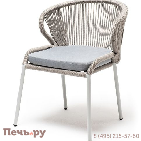 "Милан" стул плетеный из роупа, каркас алюминий светло-серый (RAL7035) муар, роуп серый меланж круглый, ткань светло-серая фото