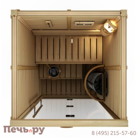 Сауна в сборе Sawo 1414LS-PA-G (1,4м Х 1,4м, ель, полностью стеклянная стена, дизайн Piano, левая) фото 2