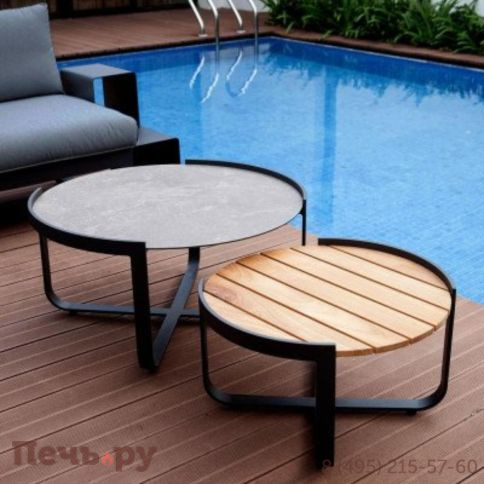 Стол кофейный Brafritid Boden антрацит/натуральный, алюминий/тик фото 7