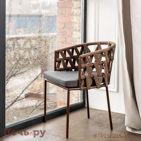 Стул плетеный из 4SiS Диего, каркас из стали коричневый (RAL8016) муар, роуп коричневый круглый, ткань темно-серая 027 фото 2