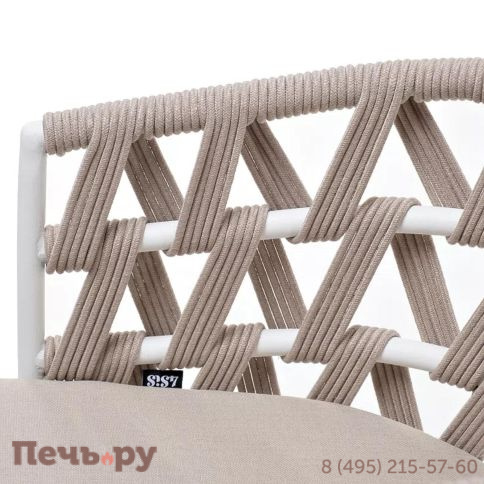 Стул плетеный из роупа 4SiS Диего, каркас из стали белый муар, роуп бежевый круглый, ткань бежевая 15052 фото 4