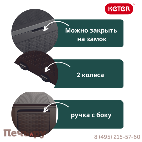 Сундук Keter Самоа (SAMOA RATTAN BOX) 270л, графит фото 7