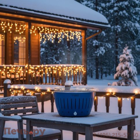 Угольный газовый гриль Lotus Grill Hybrid Classic Deep Blue фото 2