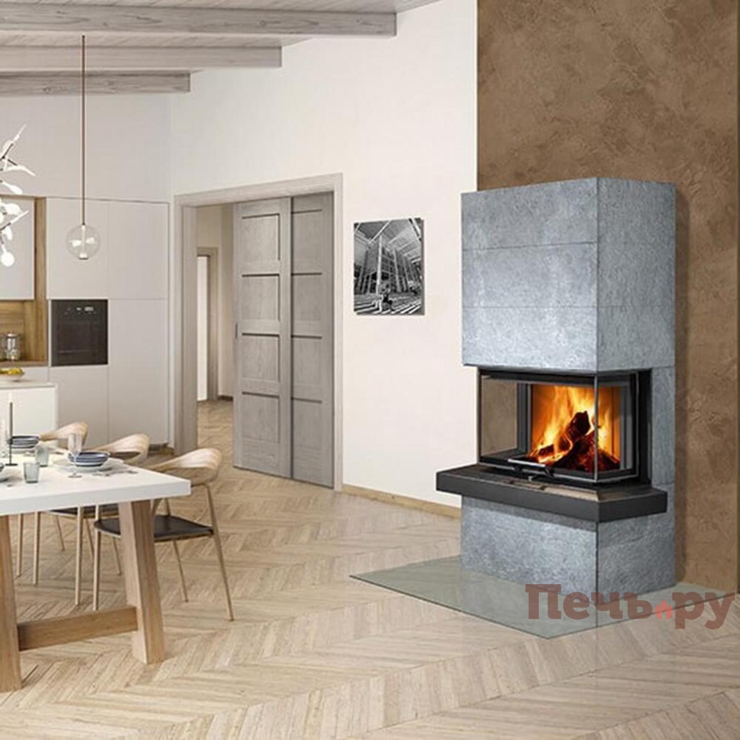 Готовый камин Romotop Cara С Akum камень видео